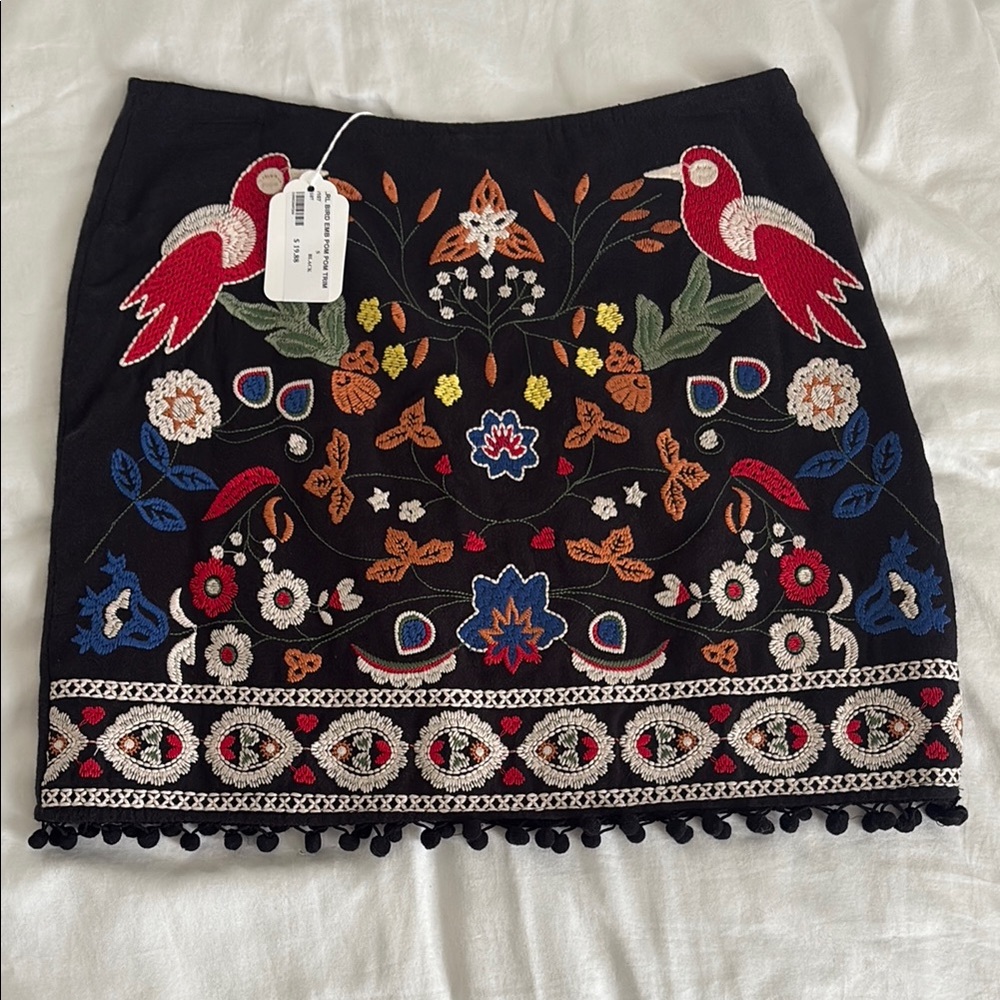 Embroidered Black Skirt with Colorful Floral Design small